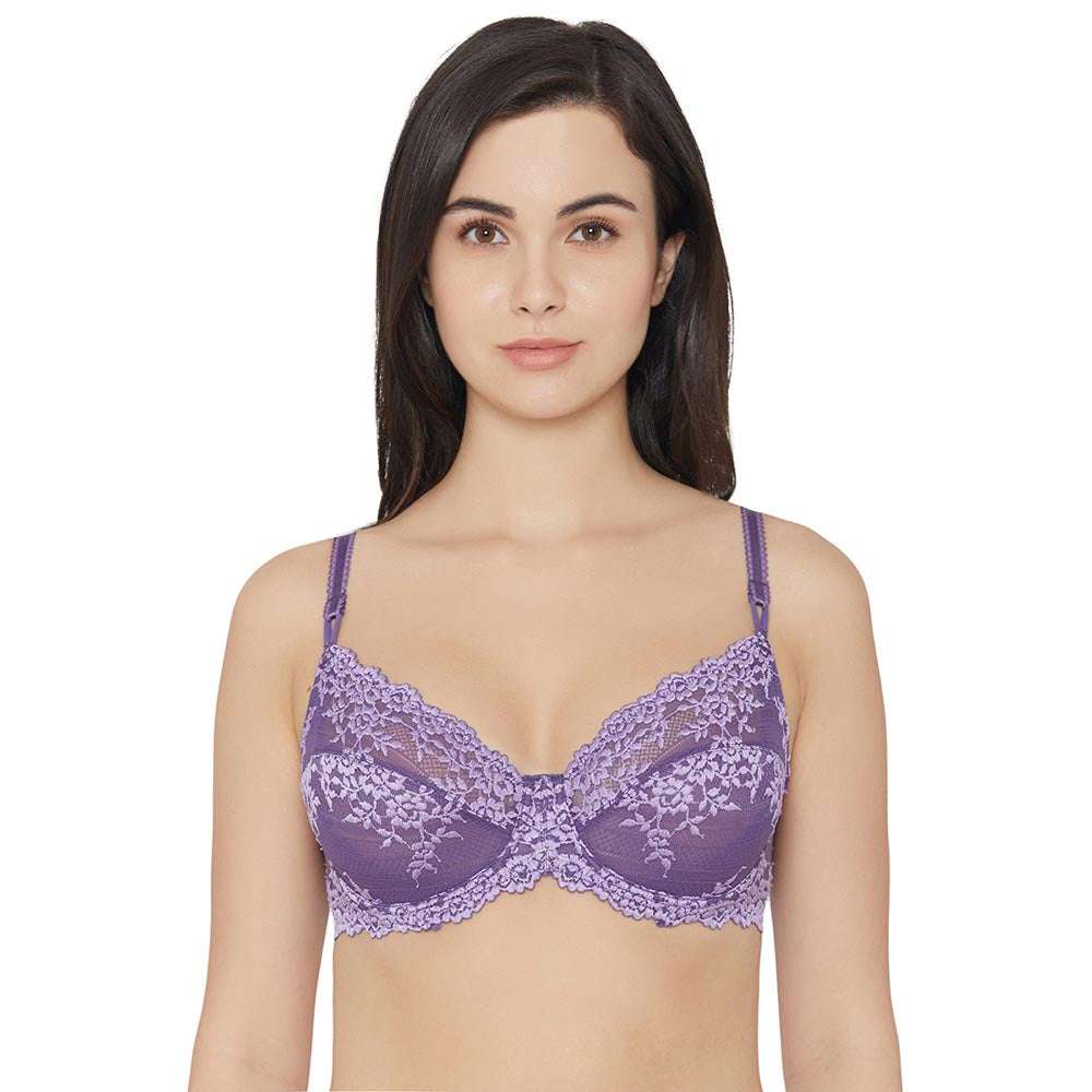 Emma Lace Padded Non-wired 3/4th Cup Bridal Wear Medium coverage Lace Push  Up Bra - Purple