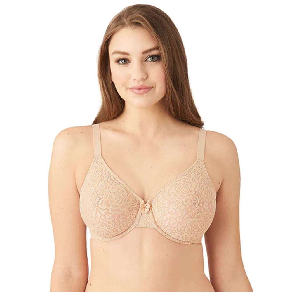 Halo Lace Non Padded Wired Half Cup Lace Everyday Comfort Bra - Beige