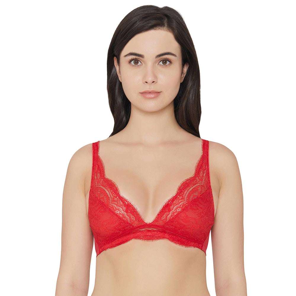 Essential Lace Non Padded Non Wired 3/4th cup Bridal Wear Lace Bralette -  Red