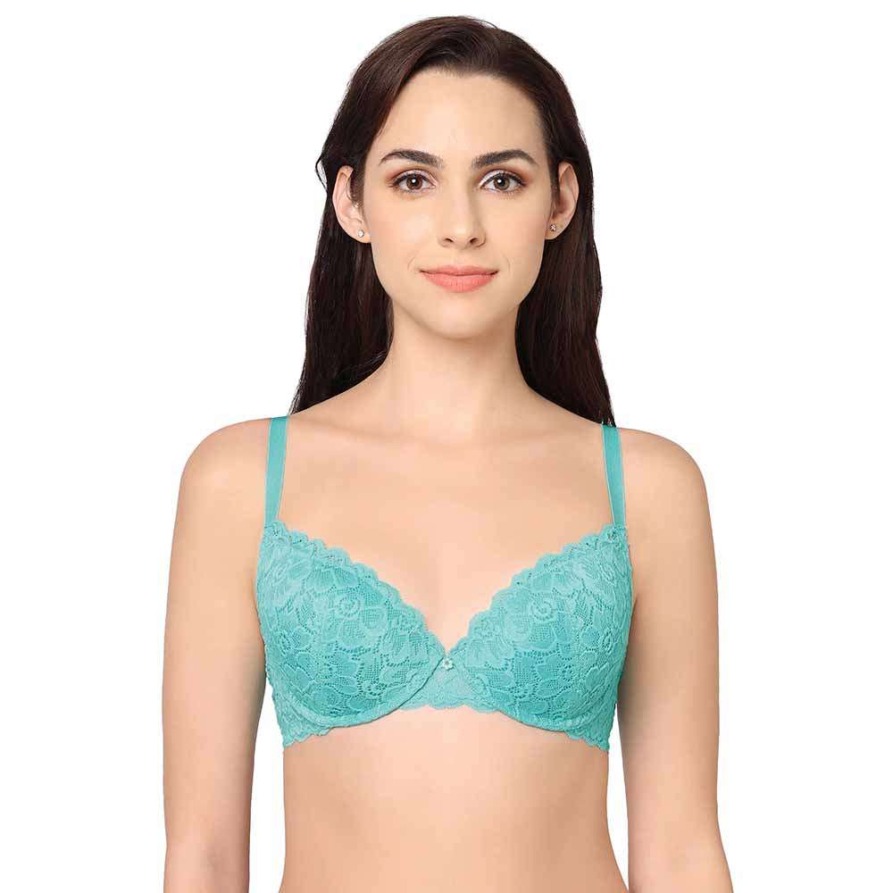 Padded Under Wired Push Up Bra with Lace Coverage (Purple)
