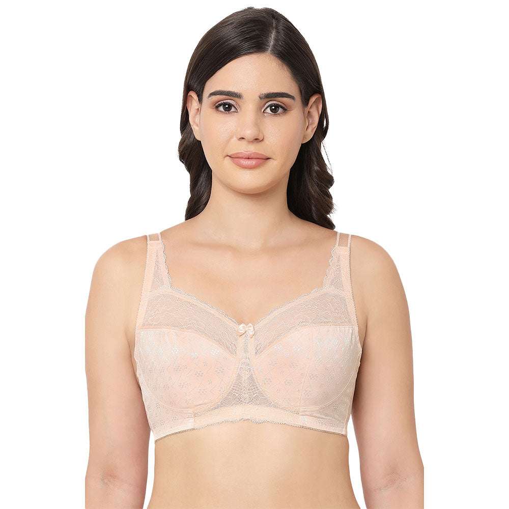 Classic Non Padded Non Wired Full Coverage Plus Size Everyday Comfort Bra -  Beige