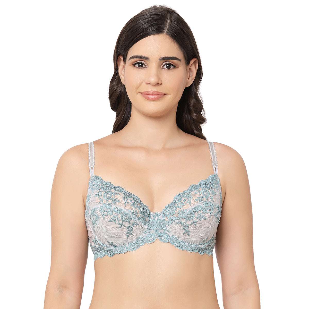 Buy Padded Non-Wired Full Cup Bra in Navy - Lace Online India