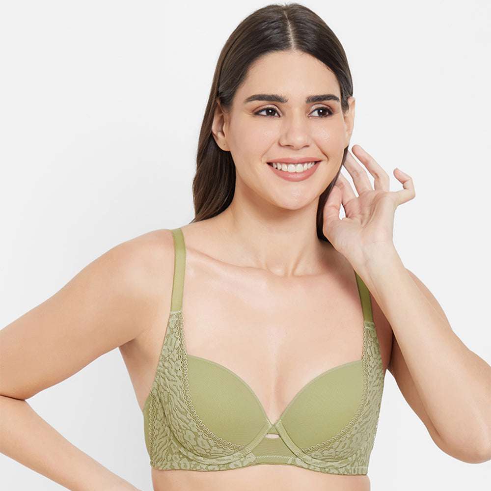 Silva Wired Padded 3/4th Coverage Lacy Bra - Green