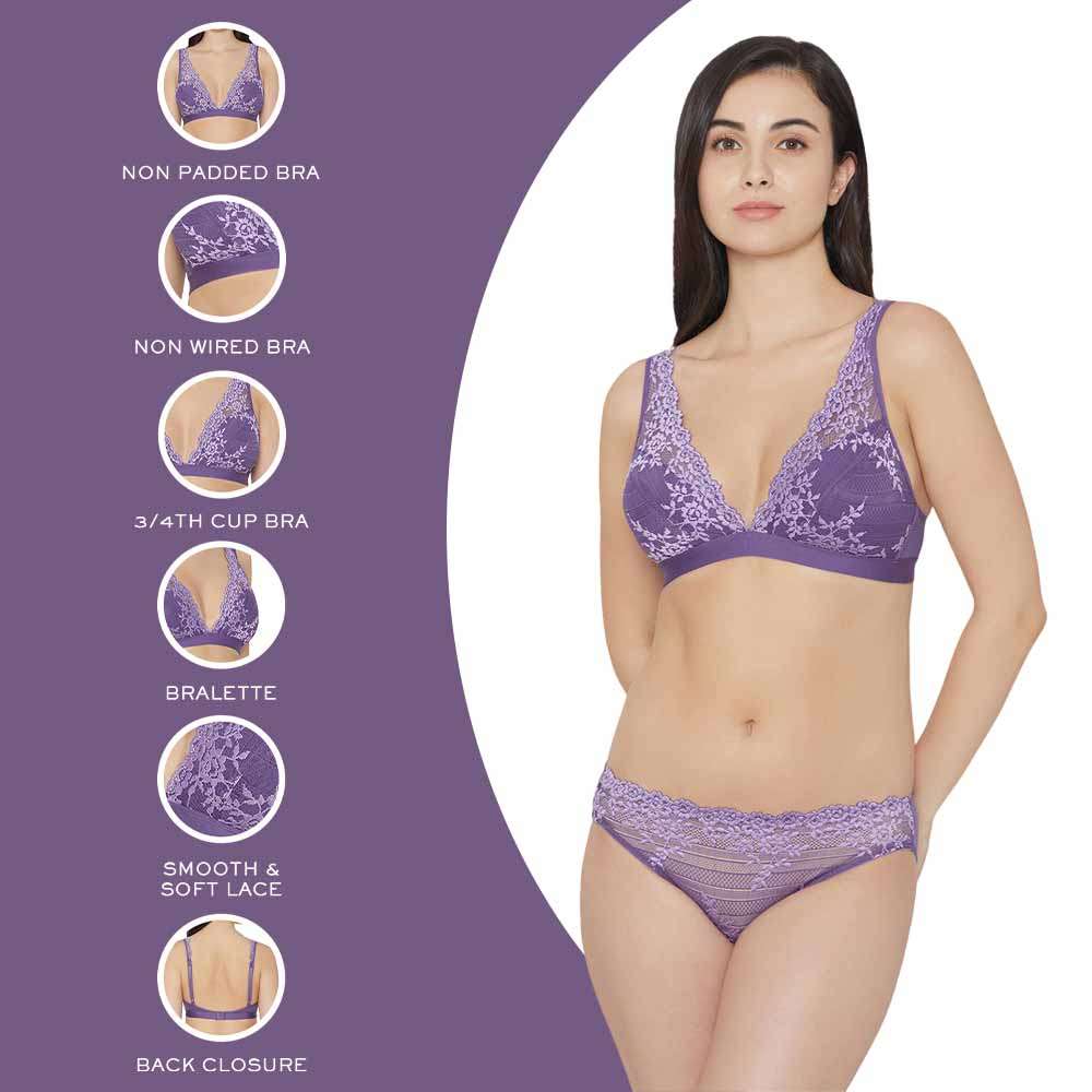 Buy Embrace Lace Non Padded Non Wired 3/4th Cup Bridal Wear Medium coverage Lace  Bralette - Purple Online