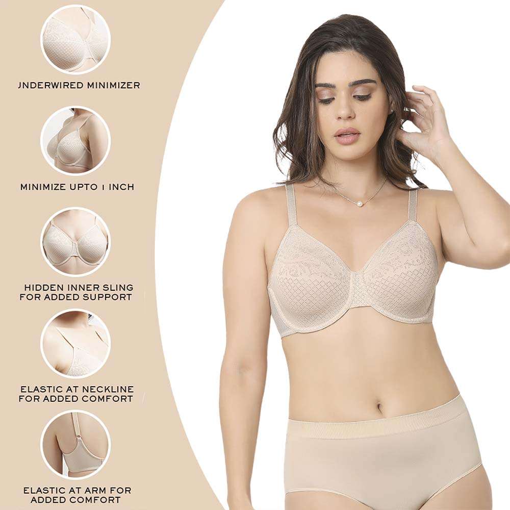 Entyinea Minimizer Bras for Women Full Coverage Underwire Bras Plus Size  Lifting Lace Bra for Heavy B D 