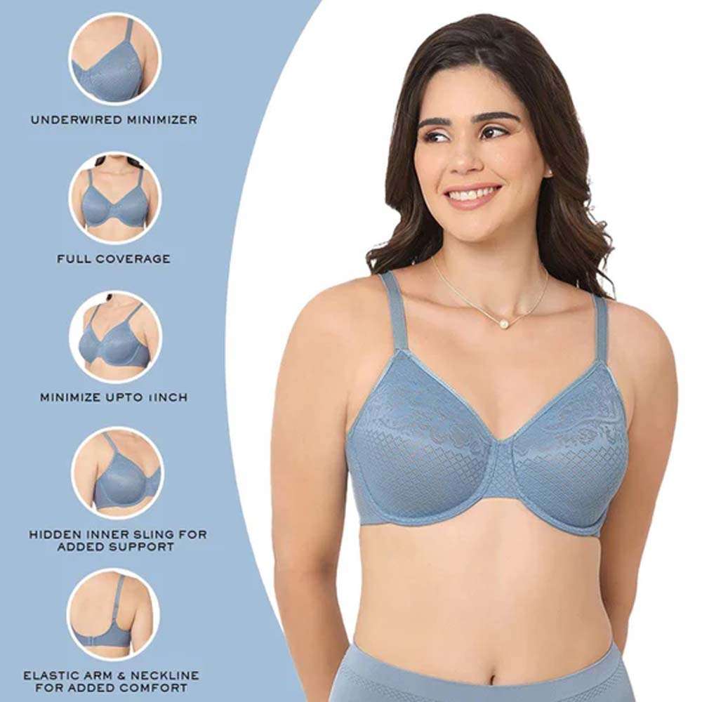 Visual Effects Non Padded Wired Full Cup Everyday Wear Plus Size Full  Support Minimizer Bra - Blue