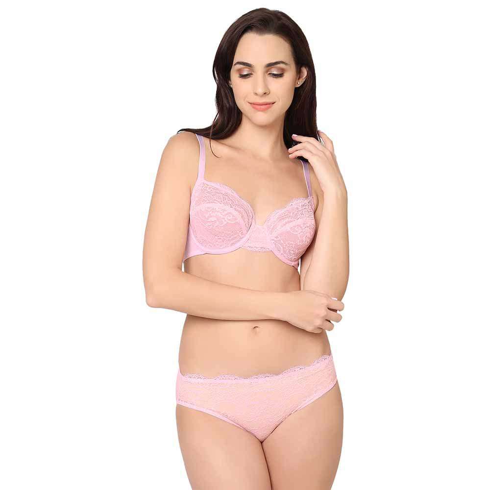 Non Padded Non Wired Medium Coverage Lace Bra with Mid Rise Full