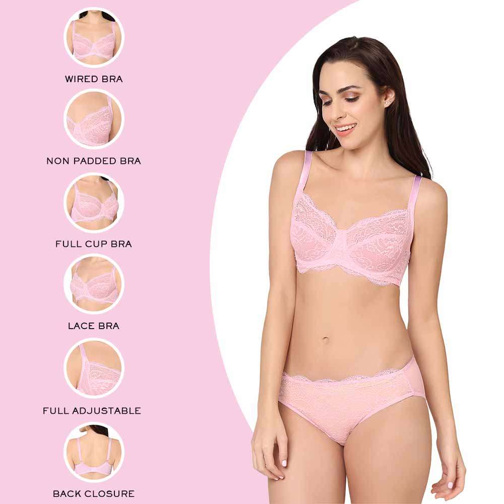 Mystique Padded Non-wired 3/4th Cup Bridal Wear Medium coverage Lace Push  Up Bra - Pink