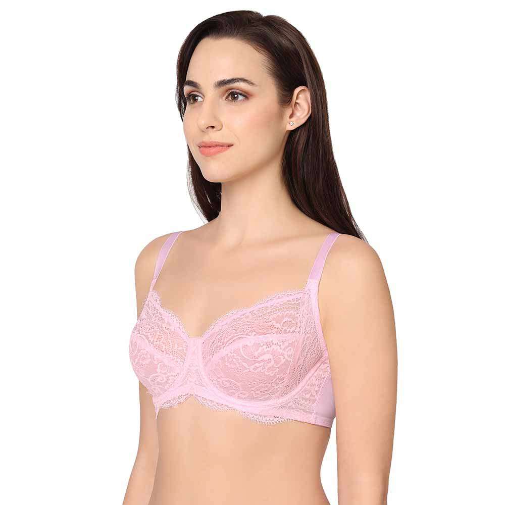 Buy Essential Lace Non Padded Wired Full Cup Bridal Wear Lace Bra Full  Support Bra - Purple Online