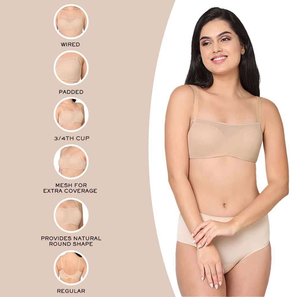 Buy Contour Padded Wired 3/4th Coverage Mesh Fashion Bra - Beige Online
