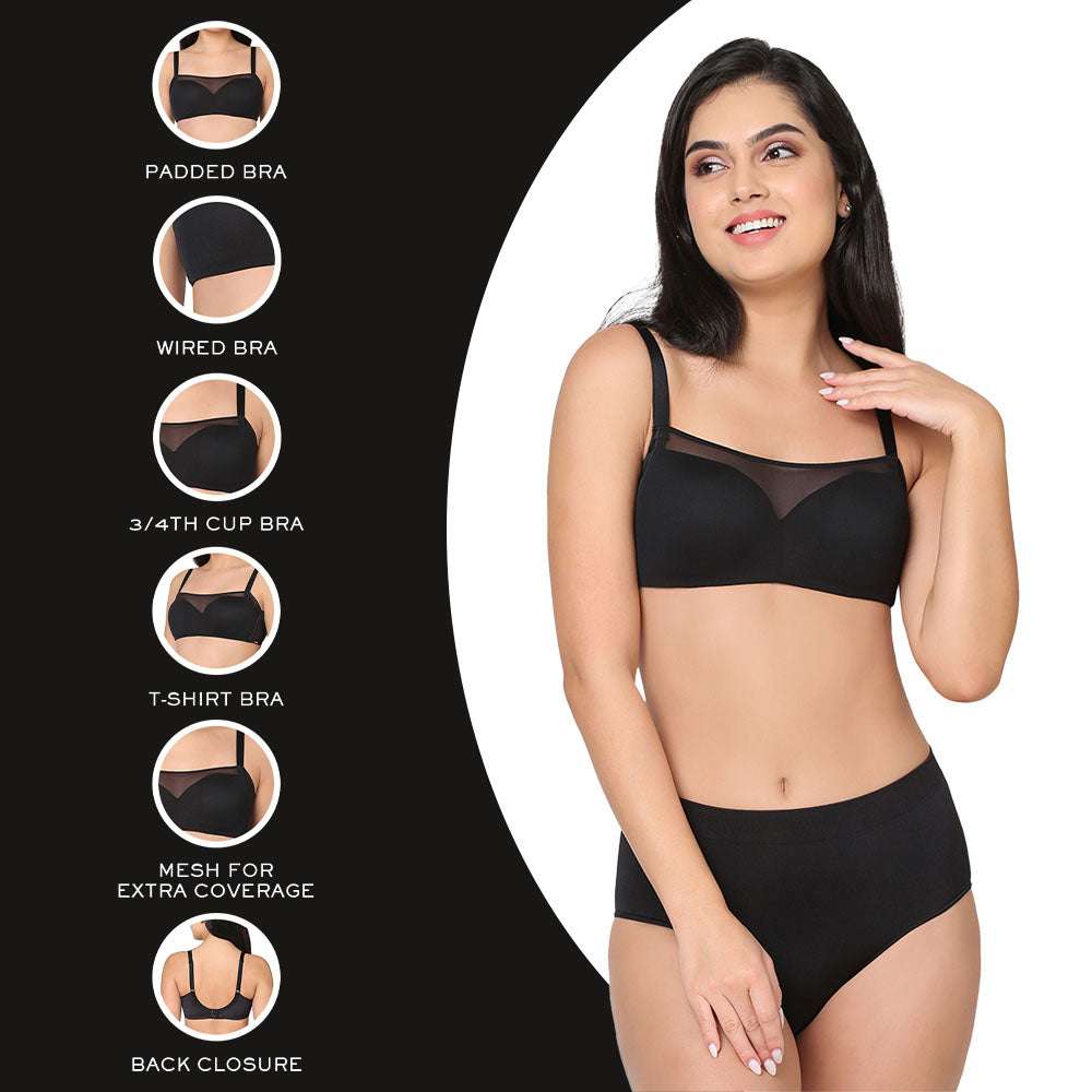 Contour Comfort Padded Non-Wired Bra - Black