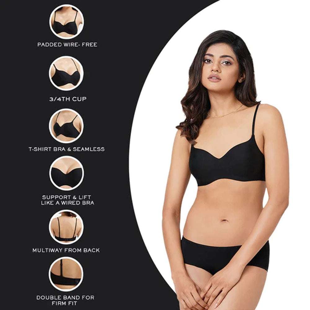 Buy Extria Women's Lace Padded Wire Free Bra-Pack of 3 (Free size,  Black-Skin-White) at