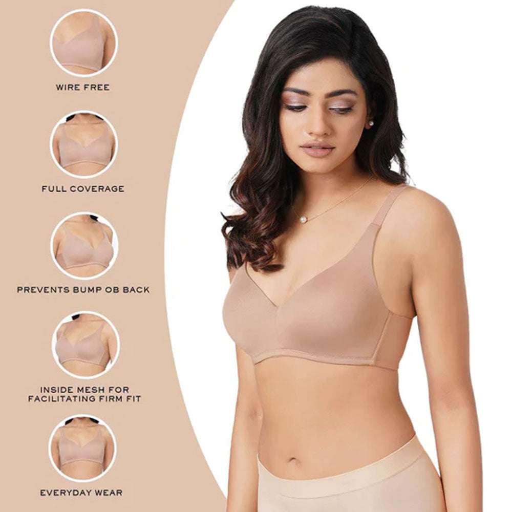 Basic Mold Padded Non Wired 3/4Th Cup Everyday T-Shirt Bras - Beige