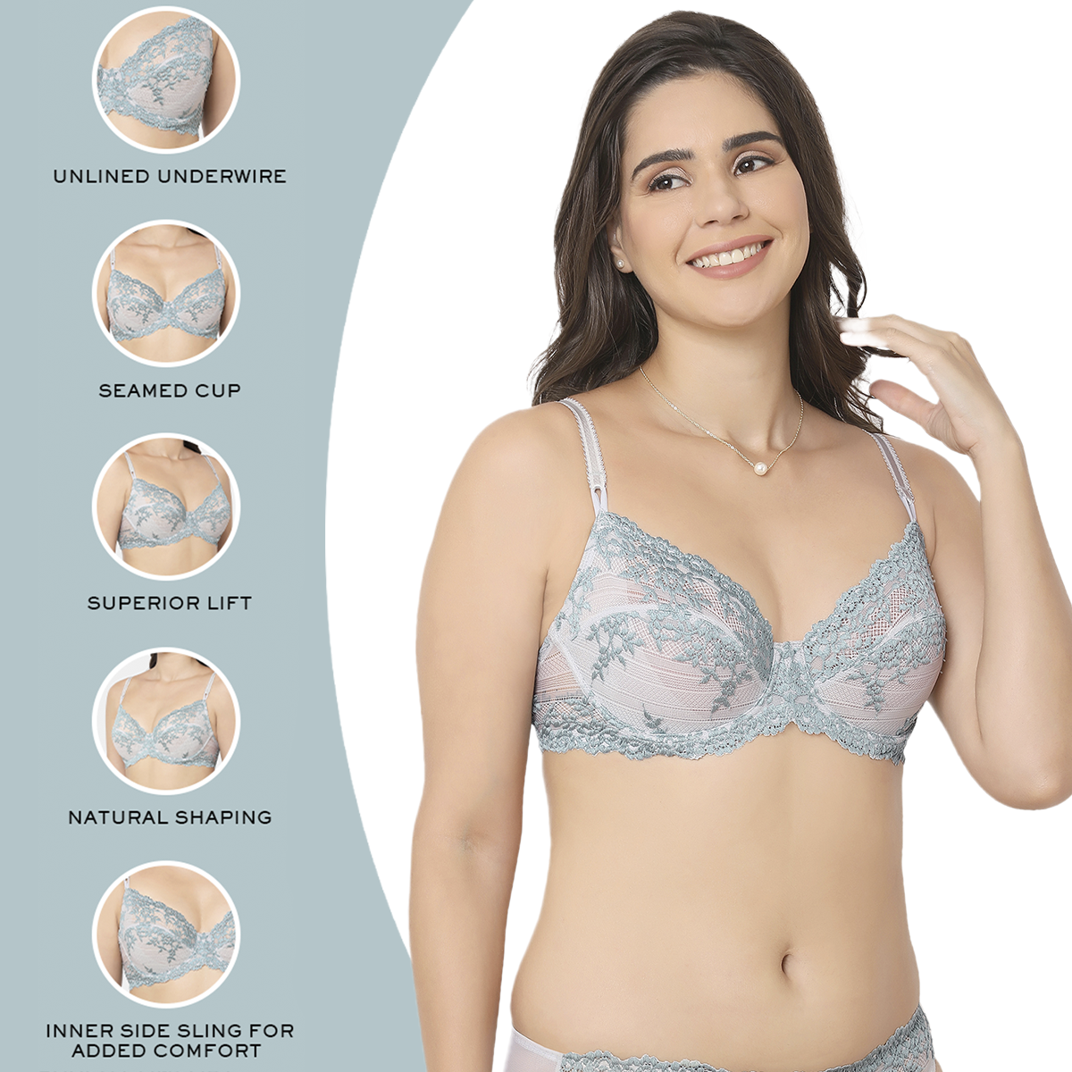 Buy Embrace Lace Contour Padded Wired 3/4th Cup Everyday Wear Medium  coverage T-Shirt Bra - Grey Online