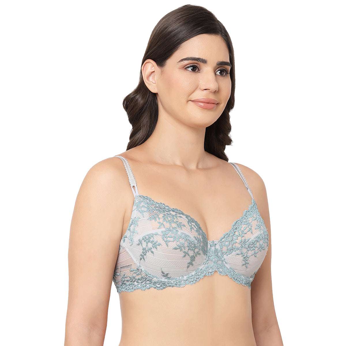 Embrace Lace Non Padded Non Wired 3/4th Cup Bridal Wear Medium coverage  Lace Bralette - Grey