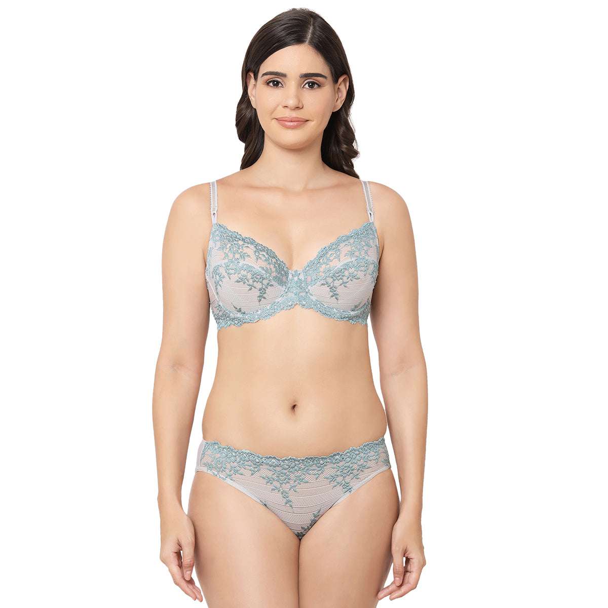 Womens Full Coverage Floral Lace Underwired Bra Plus Size Non Padded  Comfort Bra 34I Grey