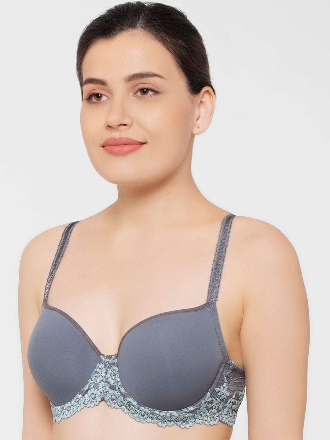 Buy Embrace Lace Contour Padded Wired 3/4th Cup Everyday Wear Medium  coverage T-Shirt Bra - Grey Online