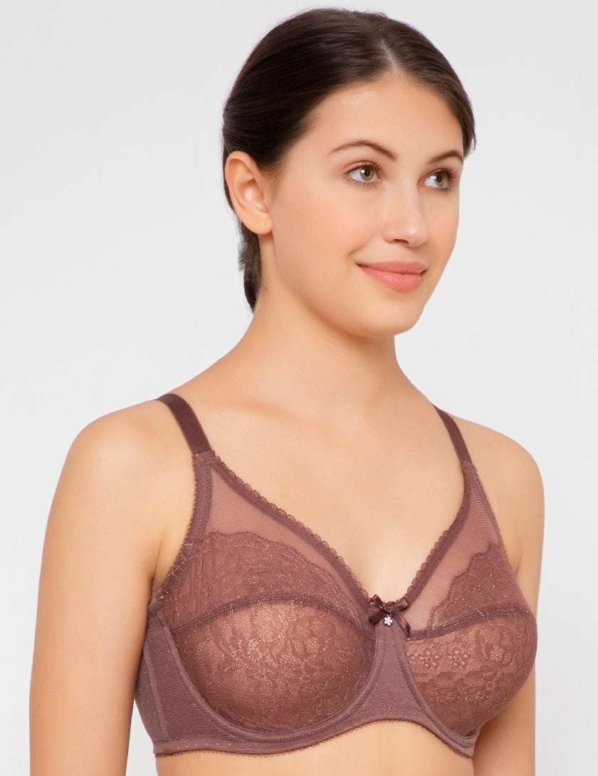 Retro Chic Non Padded Wired Full Coverage Full Support Everyday Comfort Bra  -Beige