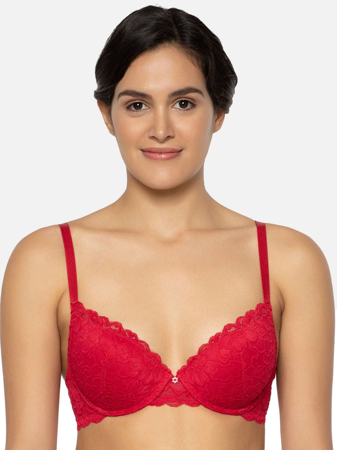 Plush Desire Padded Wired 3/4th Cup Bridal Wear Medium coverage Lace Push  Up Bra - Coral
