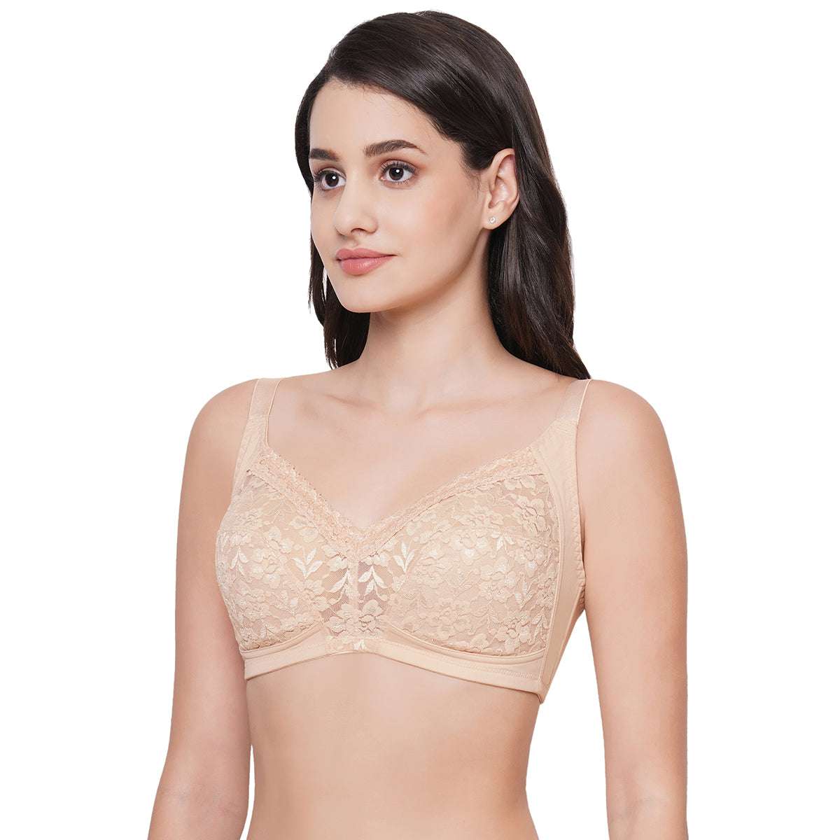 Buy Non-Padded Non-Wired Full Cup Bra in Hot Pink - Cotton & Lace