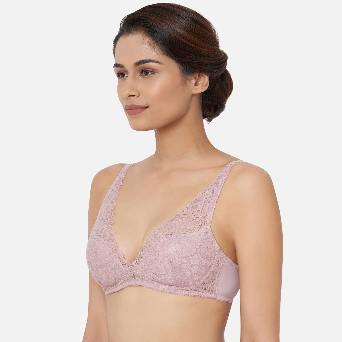 Halo Lace Non-Padded Non-Wired 3/4Th Cup Lace Comfort Bralette Bra - Beige