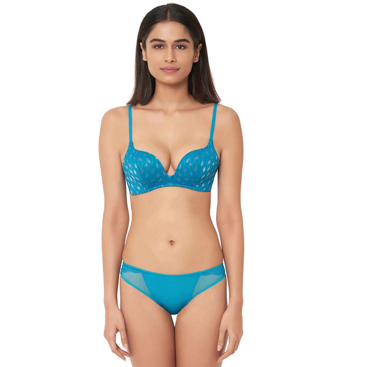 Buy Zephyr Padded Non Wired 3/4Th Cup Push-Up Lacy Plunge Bra
