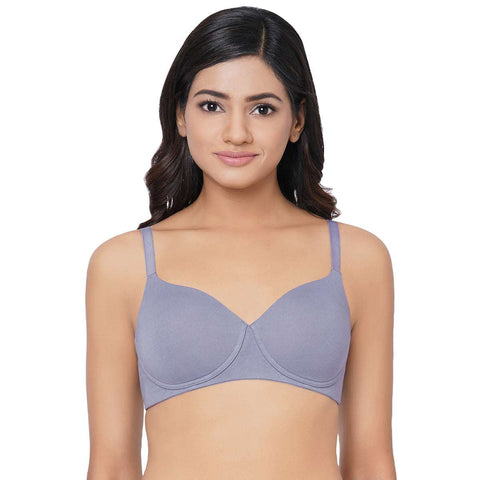 Essentials Padded Non-Wired 3/4Th Cup Cotton Comfortable T-Shirt Bra - Grey
