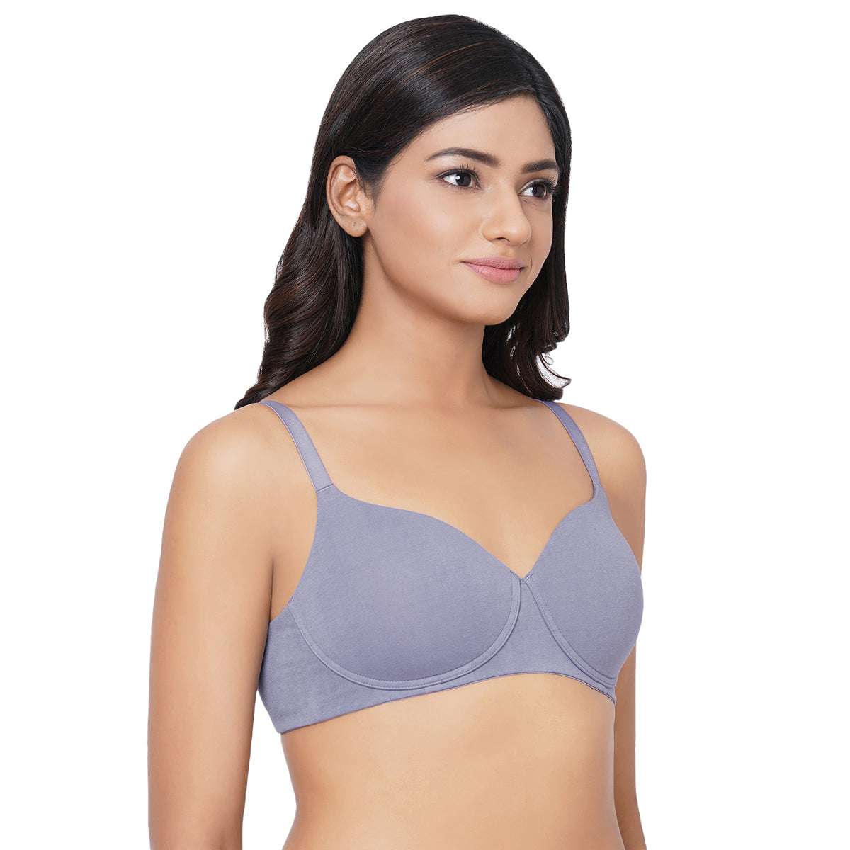 Buy Essentials Padded Non-Wired 3/4Th Cup Cotton Comfortable T-Shirt Bra -  Grey Online